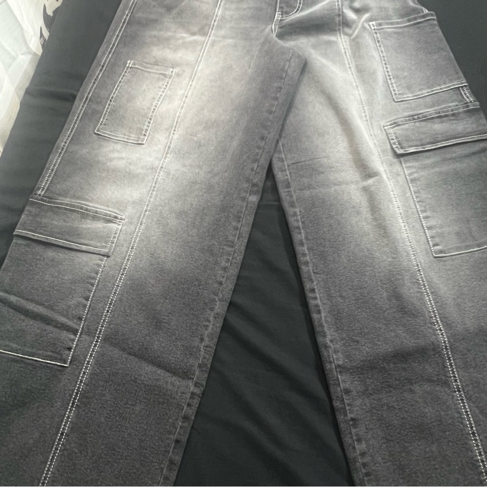 Madden NYC Black Wash denim wide leg/skater/cargo pants size S